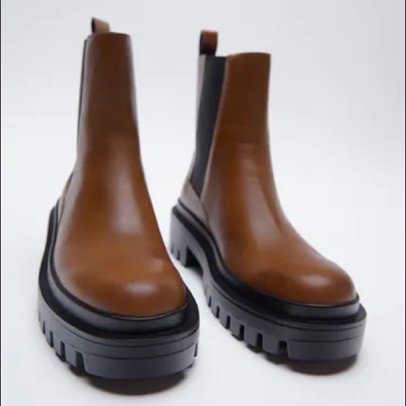Zara Shoes - Zara LOW HEELED LUG SOLE LEATHER ANKLE BOOTS 7.5/38 NEW
